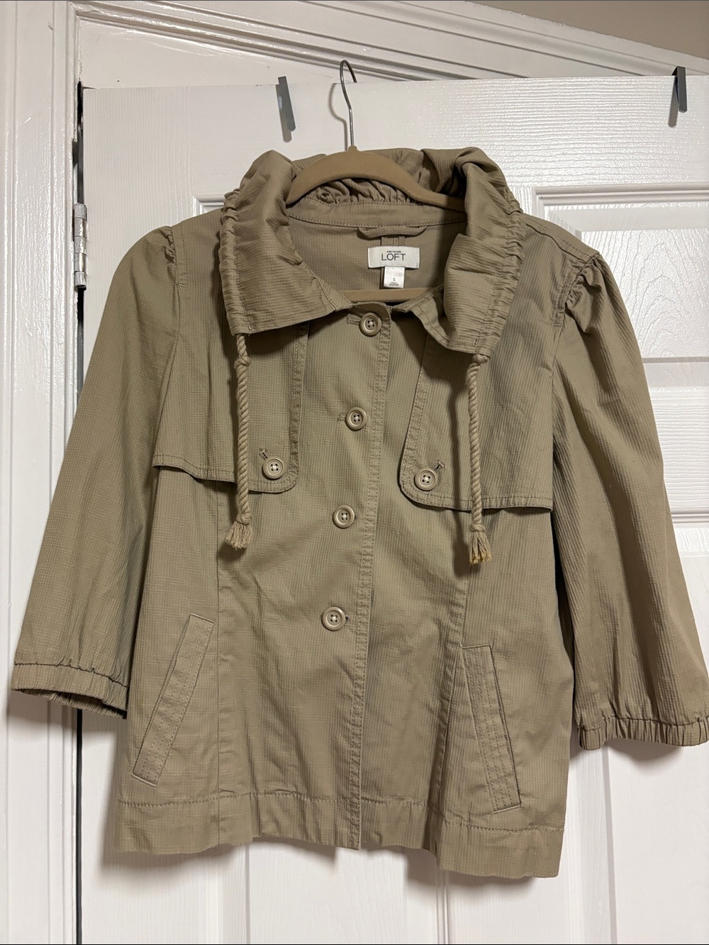 LOFT Olive-Tan Utility Jacket with Drawstring Collar